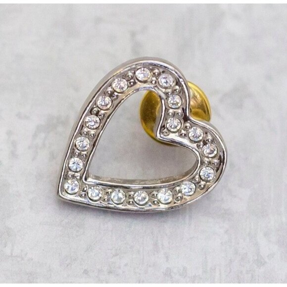 Vintage Silver Tone Love Heart Rhinestone Diamond Valentines Pin by Avon - C8 - Picture 1 of 3